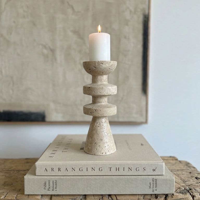 Candelabro Torre Alfil Figura Decorativa Travertino Pequeno