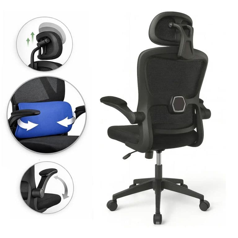 Silla Ergonomica Oficina Soporte Lumbar Ajustable Giratorio Negro