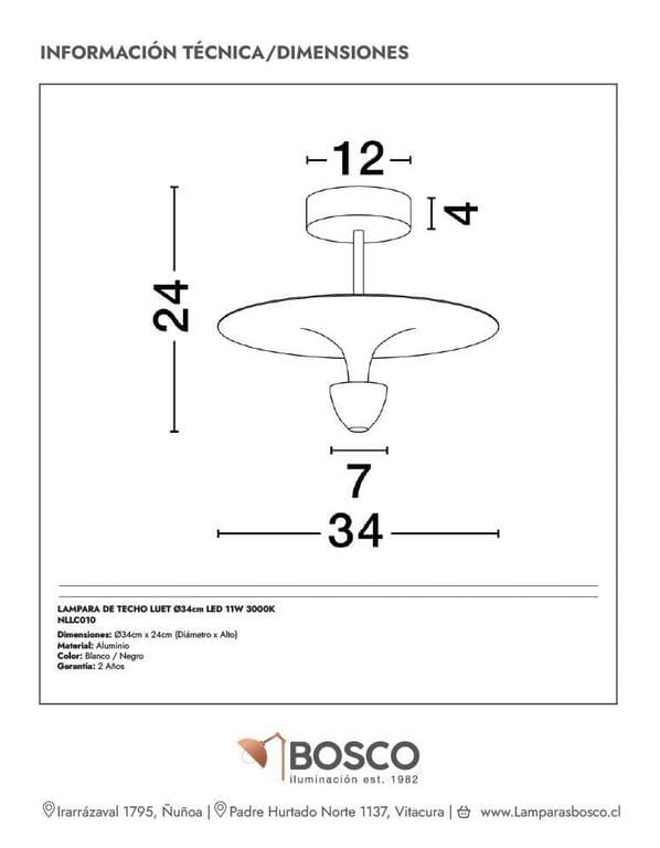 LAMPARA DE TECHO LUET 34cm LED 11W 3000K