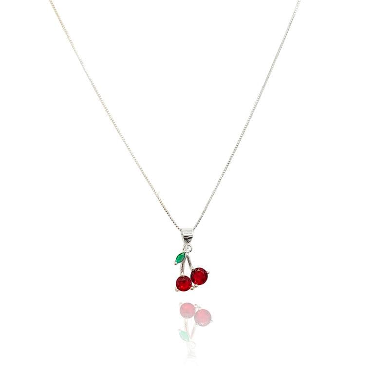 Collar Cereza Circon Plata Fina 925 Plateado TALLA UNICA