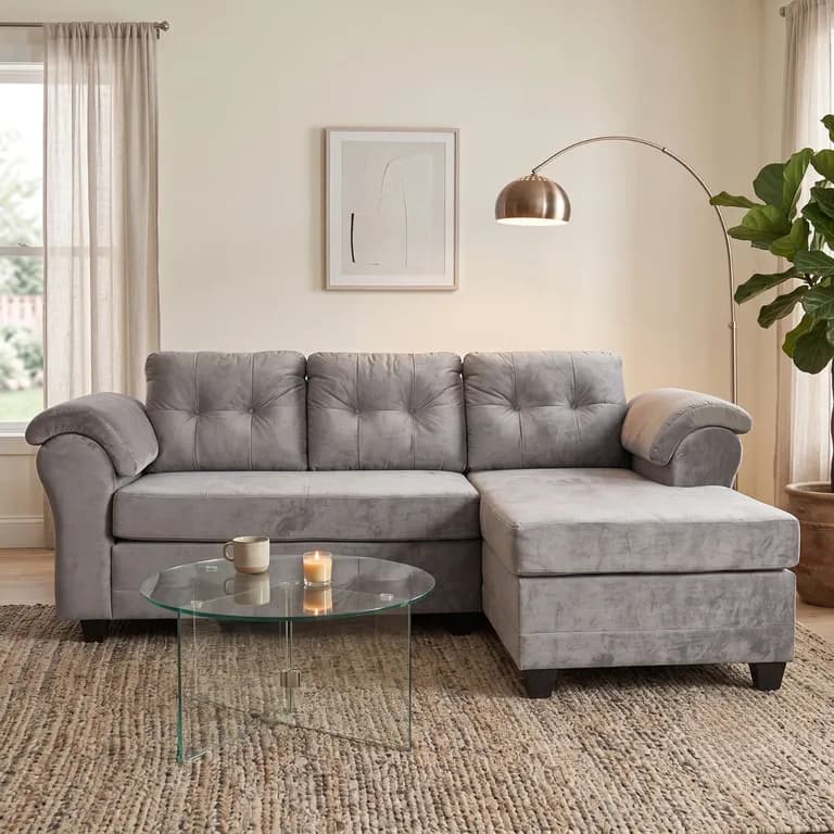 Sofa Seccional Intercambiable 3.1 Queen Felpa Gris claro