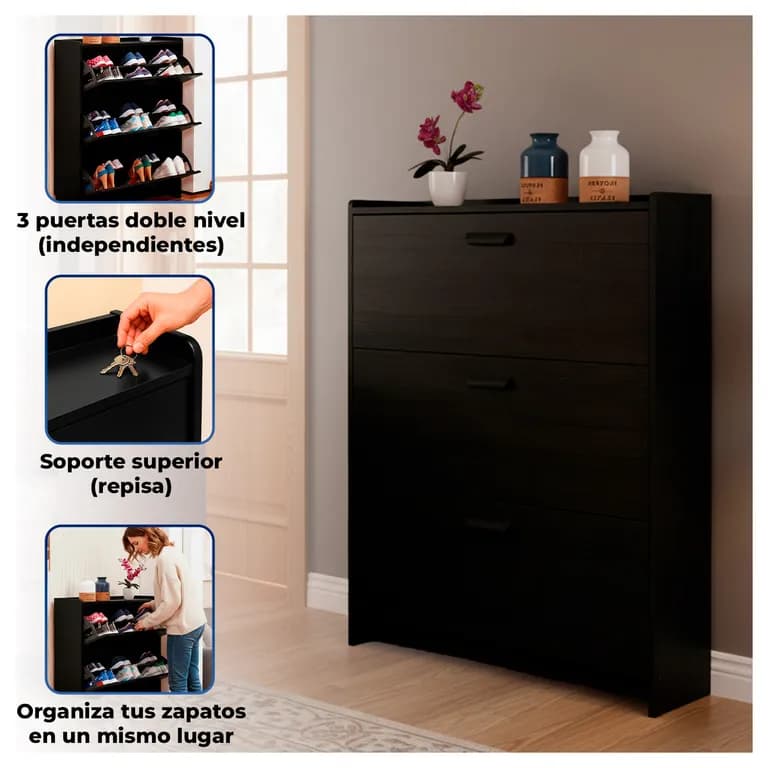 Mueble Zapatero Organizador Estante para Zapatos VTRIN - Negro - Tamano Unico