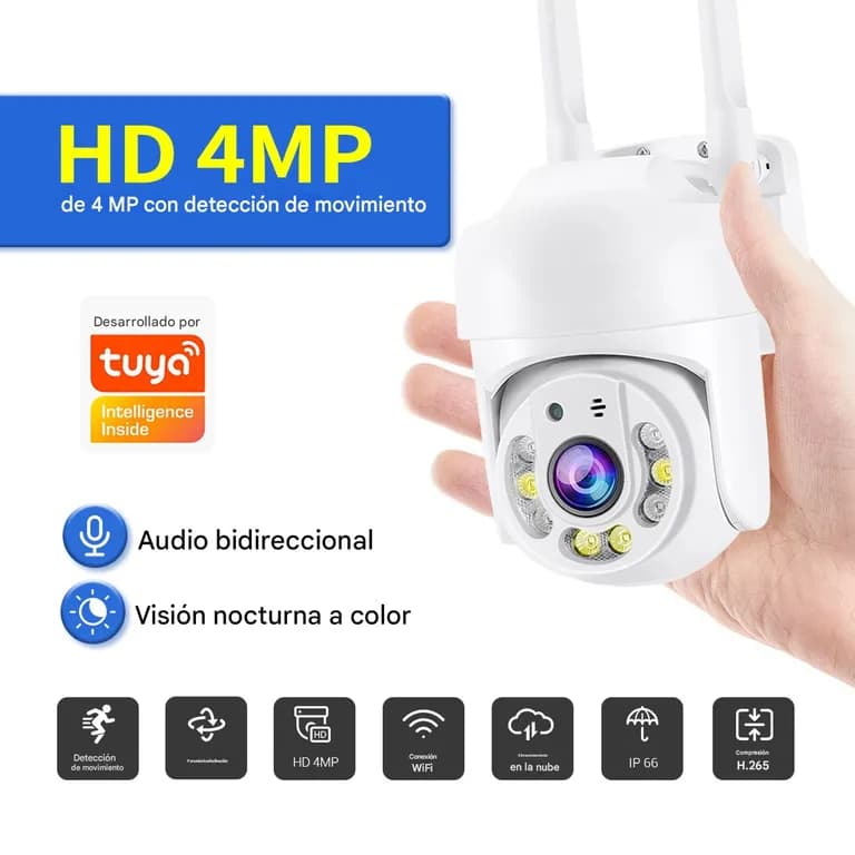 Camara Seguridad Exterior WiFi 4MP PTZ Deteccion Humana IA TY114