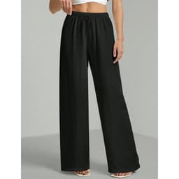 Pantalon Palazzo Tela Liviana Verano Tiro Alto Elasticado Negro M