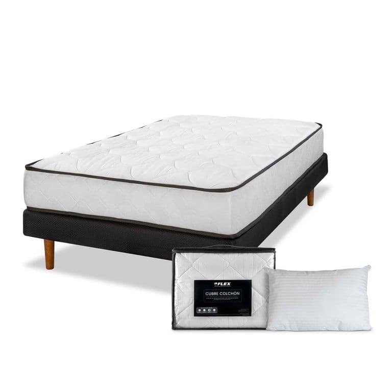 Cama Europea New Simple 1.5 Plazas + Almohada + Cubre colchon basico