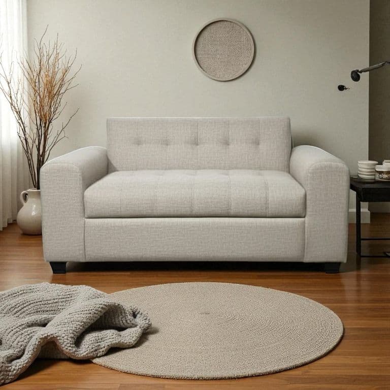 SOFA DOS CUERPOS BRAZO REDONDO EN LINO Beige