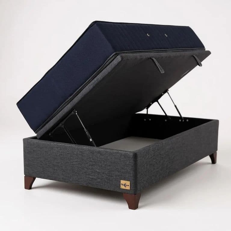 Cama Baul 1.5 Plaza L200 +Colchon CIC PREMIUM / Patas Madera 11CM Gris
