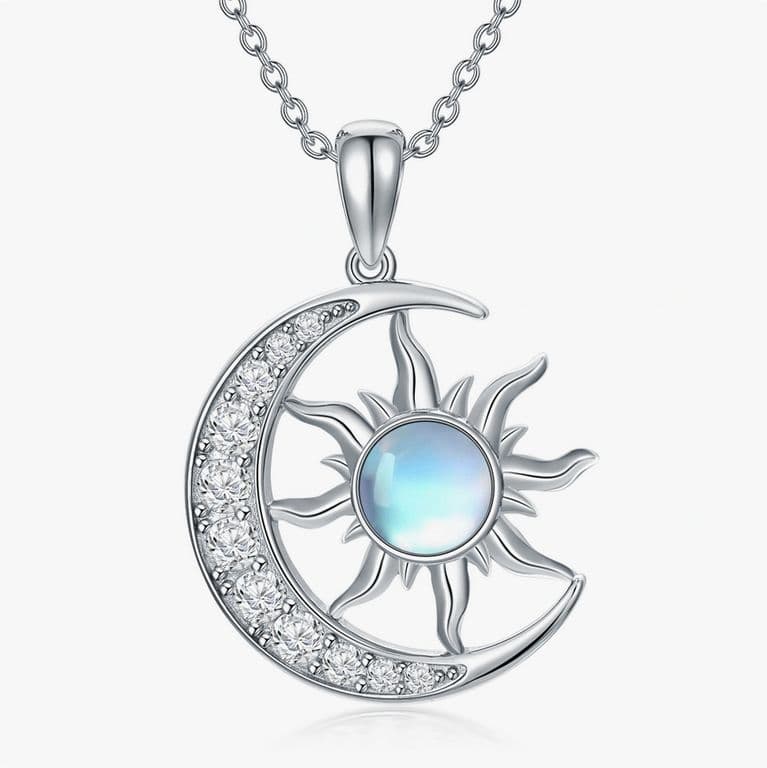 Collar plata 925 sol piedra luna mujer joya Plateado TALLA UNICA
