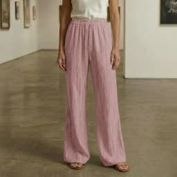 Pantalon Palazzo Lino Viscosa Tela Liviana Verano Tiro Alto Elasticado Palo Rosa S
