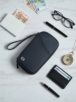 Porta Pasaporte Organizador Documentos Con Cierre y Correa Azul Oscuro TALLA UNICA