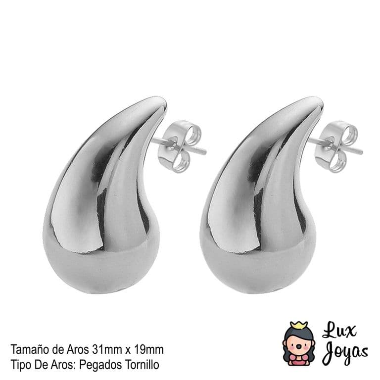 Aros Bano Oro Blanco 18k Pegados Gota