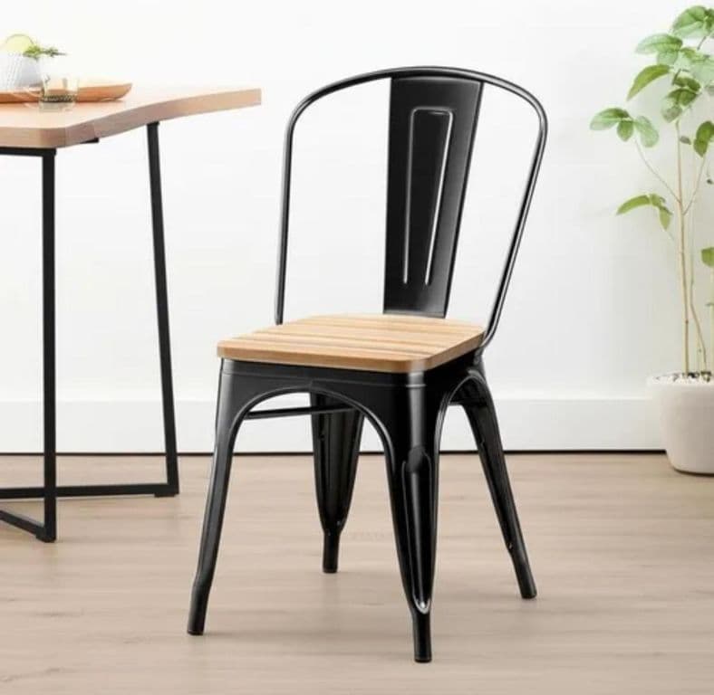 Silla Tolix con asiento de madera Negro