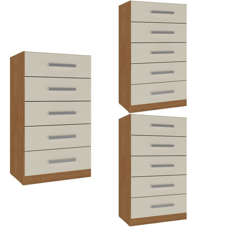 Combo 3 comodas 5 cajones 91x46x35 cm off white r05x3