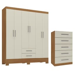 Combo Closet 6 Puertas + Comoda 5 Cajones Off White R6205