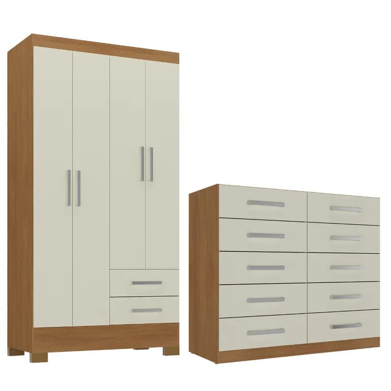 Combo Closet 4 Puertas + Comoda 10 Cajones Off White R4210