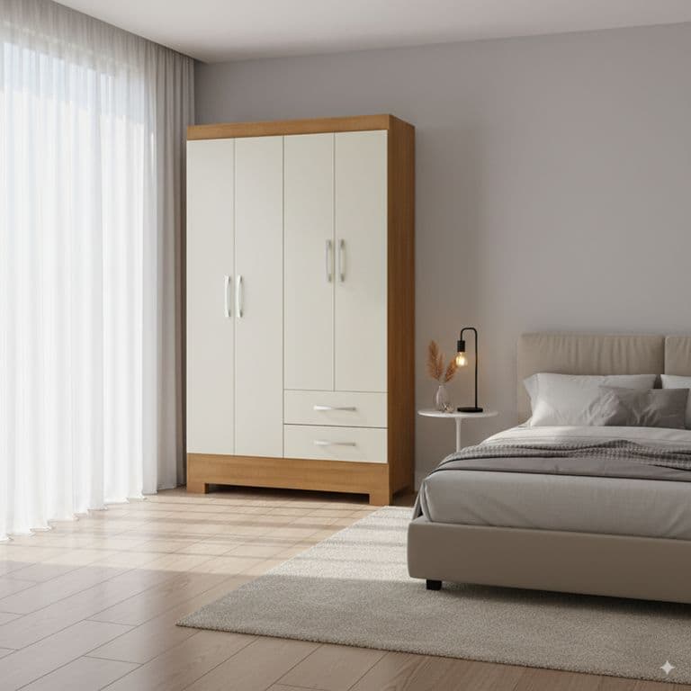 Closet 4 puertas 2 Cajones 180x90x35 cm Off White R42