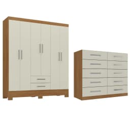 Combo Closet 6 Puertas + Comoda 10 Cajones Off White R6210