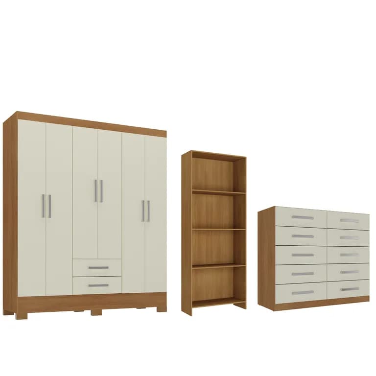 Combo Closet 6 Puertas + Comoda 10 Cajones Off White + Librero R621016