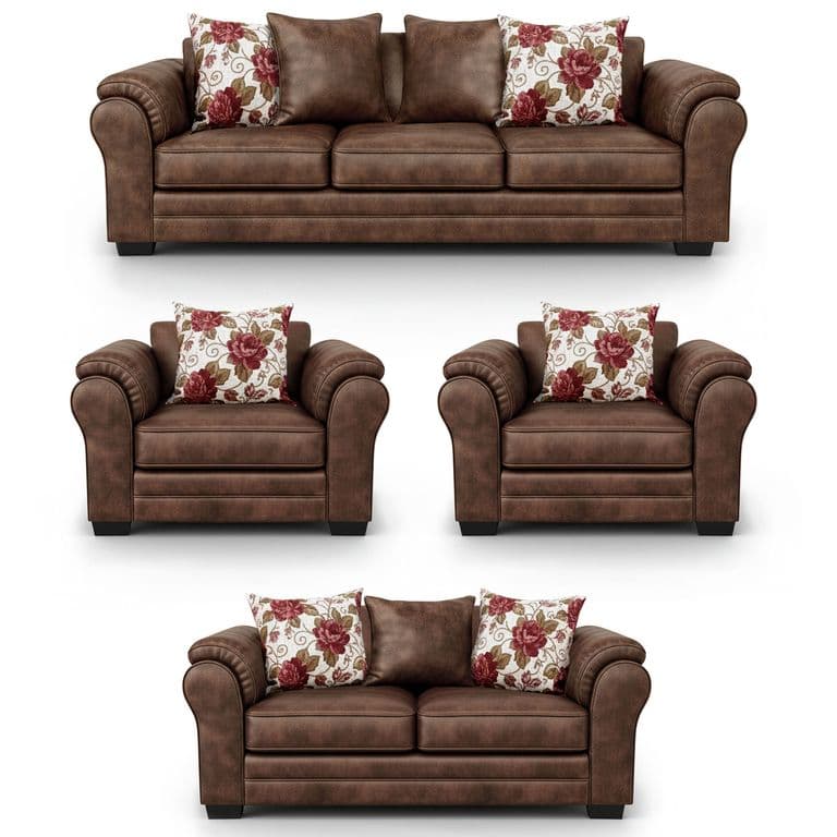 Living 9 Cuerpos 4+3+1+1 XL Con Resorte Estructural Grandon Envejecido Castano