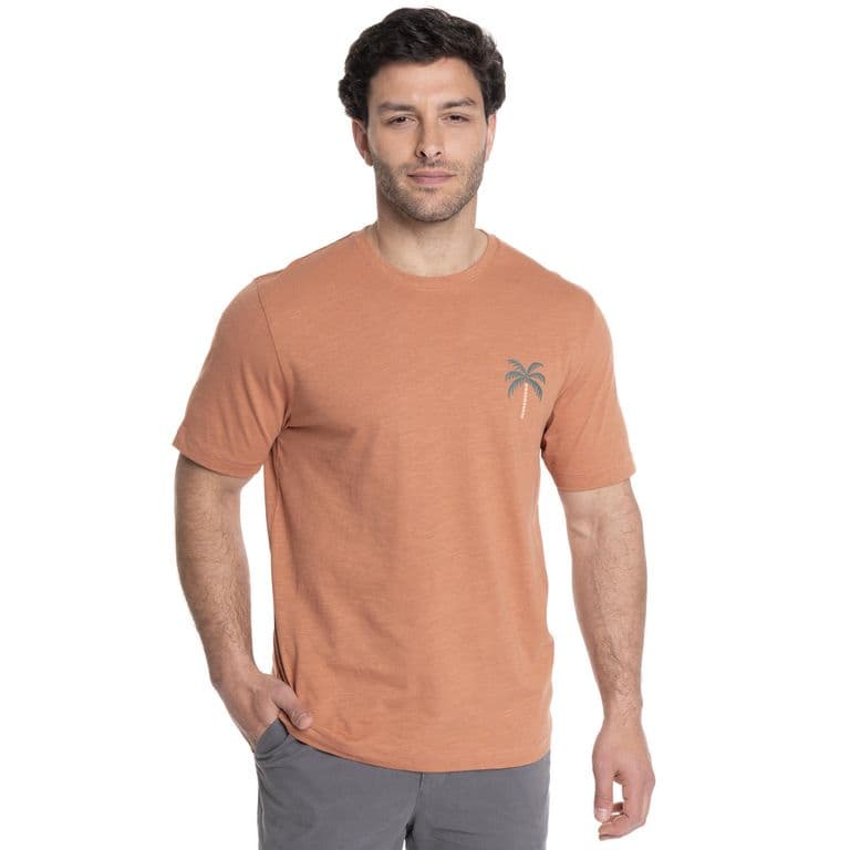 POLERA HOMBRE CUELLO REDONDO ESTAMPADO ESPALDA - Naranjo L