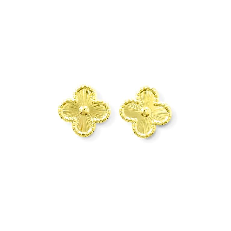 Aros Trebol Lamina Satinada Borde Enchapado Oro 18K Dorado TALLA UNICA