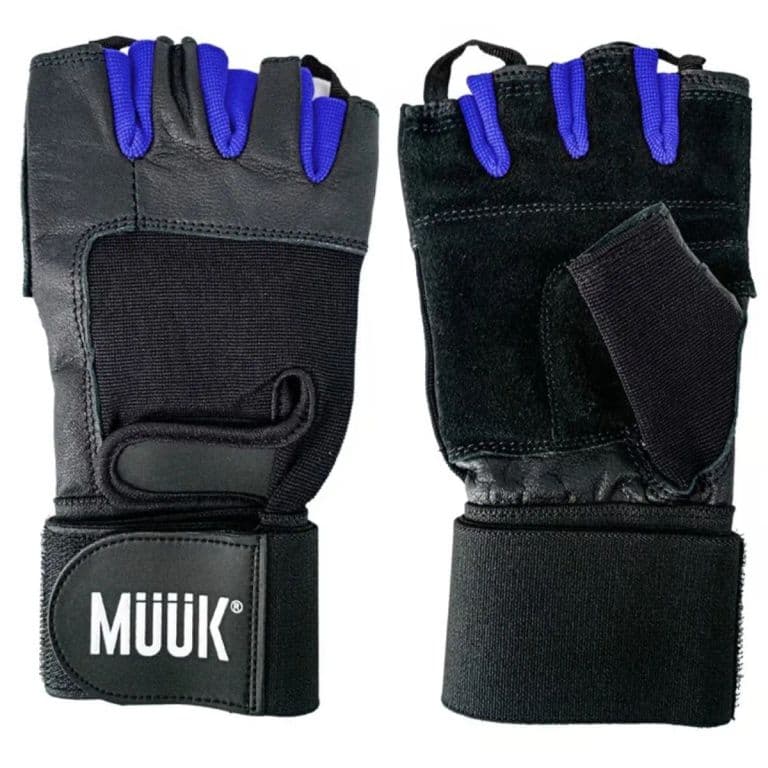 Guantes Gym Cuero Entrenamiento Pesas Fitness Munequera Reforzada Azul S