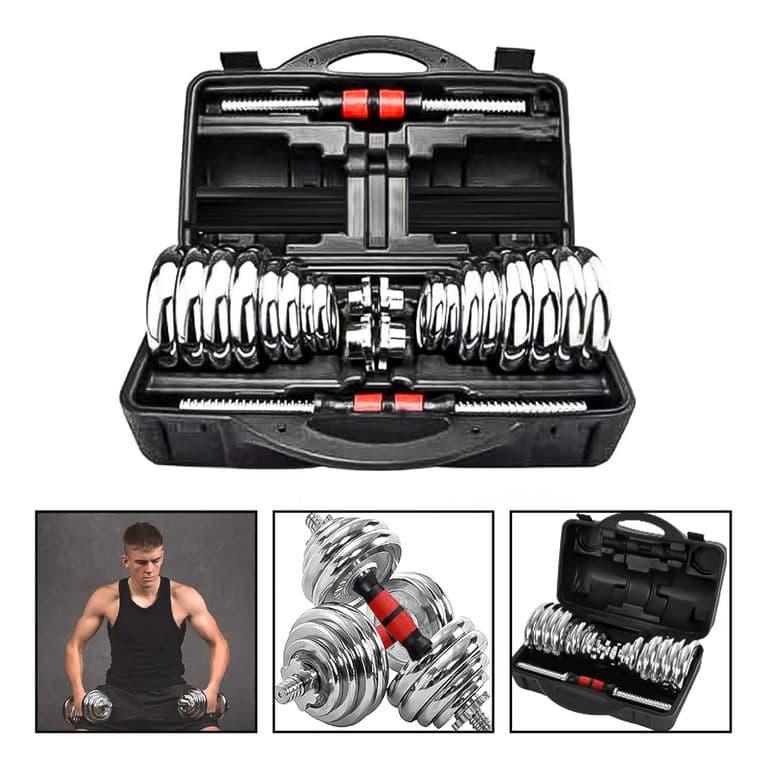 Set Mancuernas Cromado Ajustables De 30 Kg Con Maletin