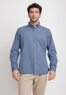 Camisa Lisa Algodon Basilio Petroleo Azul Petroleo M