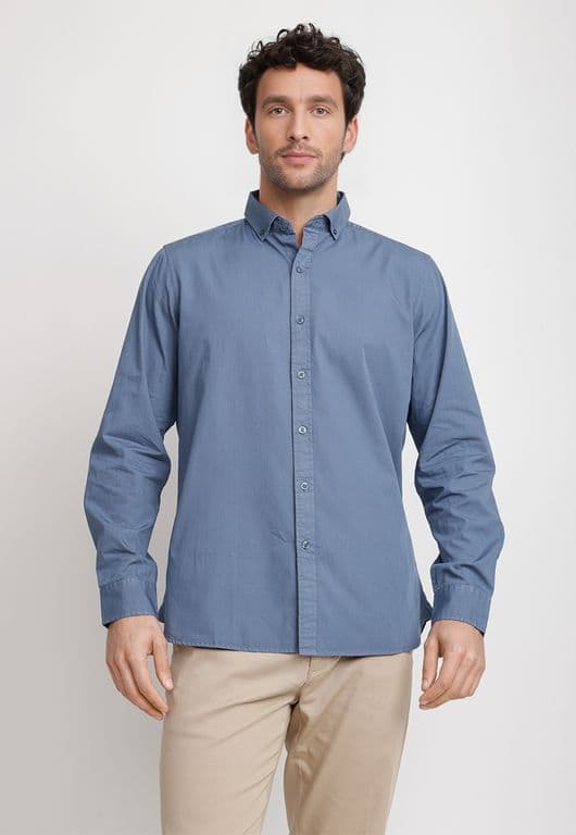 Camisa Lisa Algodon Basilio Petroleo Azul Petroleo M