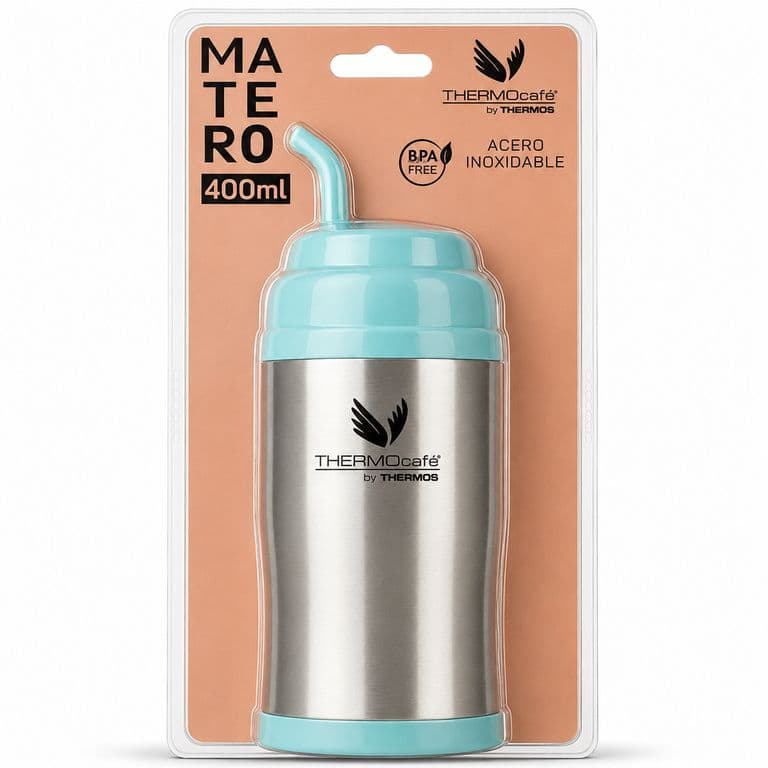 Vaso Termico MUG para Mate de Acero Inoxidable Aqua 400ML+Bombilla
