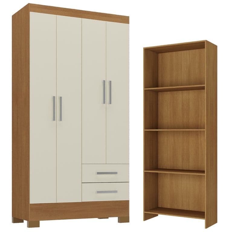 Combo closet 4 puertas 2 cajones off white + librero r4216