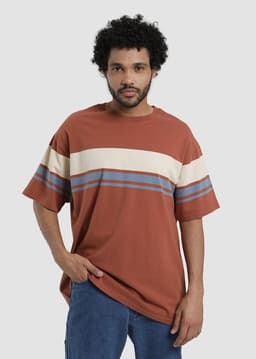 Polera Hombre Heavyweight Rayas Cafe M