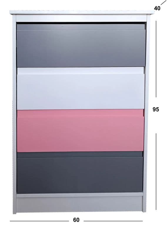 Cajonera Grafito Rosado 4 cajones Minimal