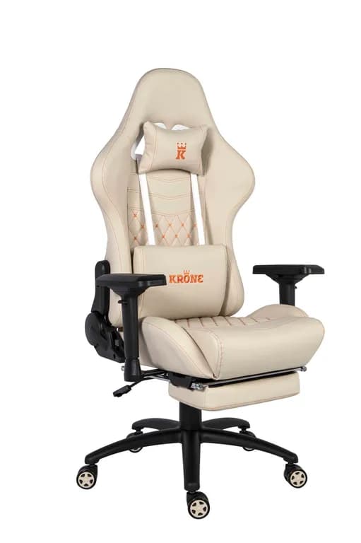 Silla Gamer Oficina Krone XL PRO Reclinable + Masaje + Apoyapies - Blanco Blanco