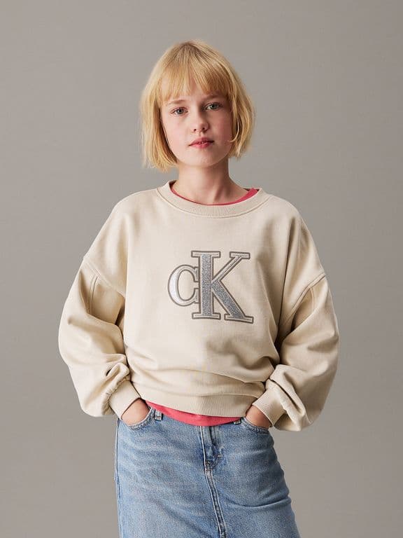 Poleron Nina Suelto Con Logo Beige Beige 6