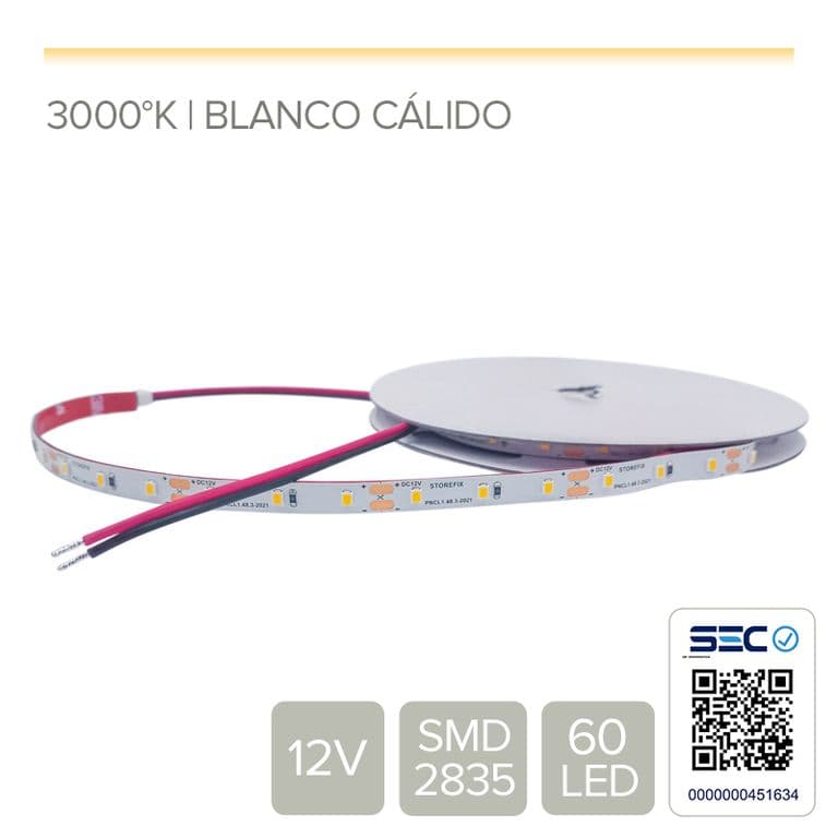 CINTA LED 4.8W 12V 60L CALIDO (Rollo 5 mts)