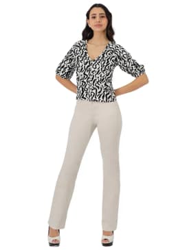 Pantalon Gabardina Recto Tiro Alto Crudo Beige 42