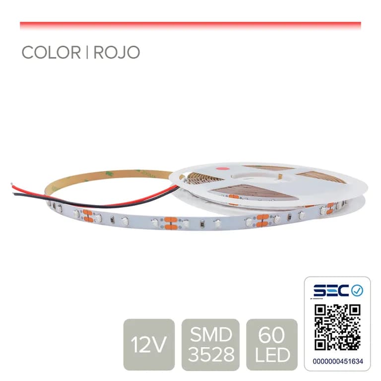 CINTA LED 4.8W 12V 60L Rojo (rollo 5 mt)