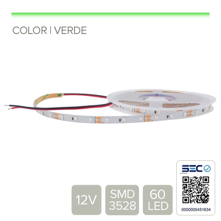 CINTA LED 4.8W 12V 60L VERDE (Rollo 5 mts)