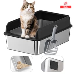 Arenero Gatos Grande Bano Sanitario Acero Inoxidable Con Pala Negro