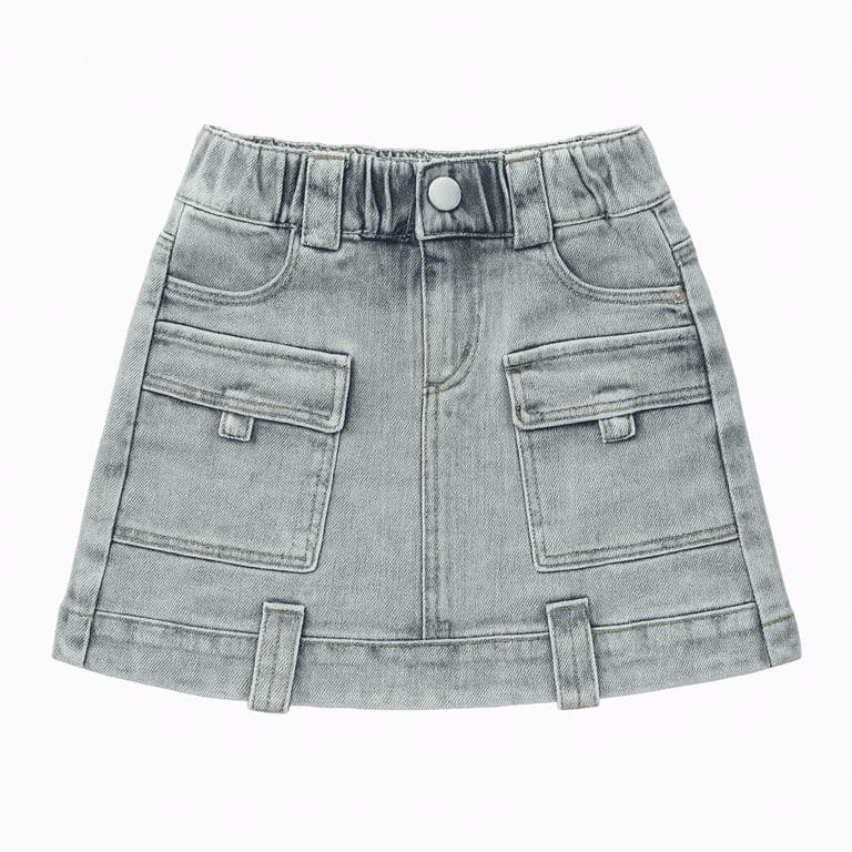 Falda Cargo Nina Con Bolsillos Moda Infantil 2025 Azul 10