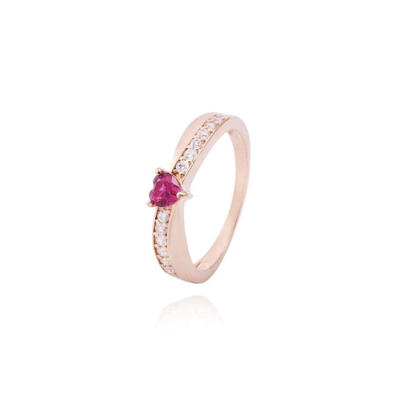 Anillo Oro Miel 18kt Corazon Central y Riel Rosa 10