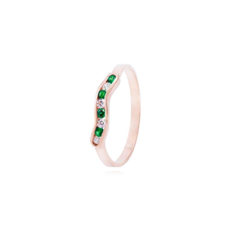 Anillo Oro Miel 18kt Asimetrico Esmeraldina Rosa 10