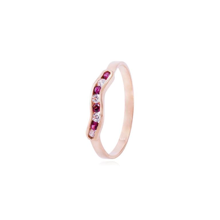 Anillo Oro Miel 18kt Asimetrico Rubi Rosa 17