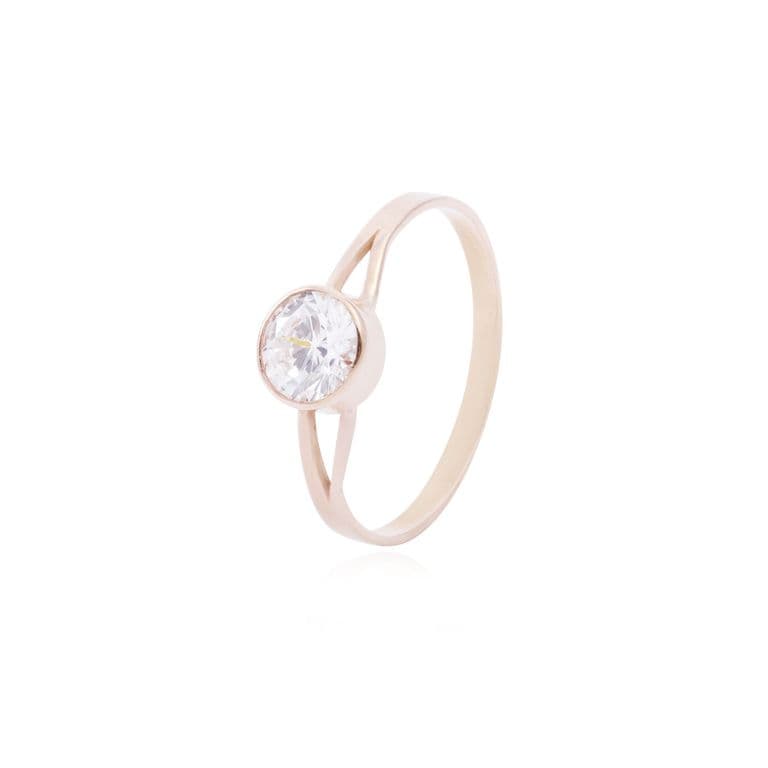 Anillo Oro Miel 18kt Moderno Circon 6mm Rosa 16
