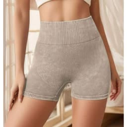 Calza Short Deportivo Mujer Push Up Frunce Tiro Alto Gym 005 Beige L/XL