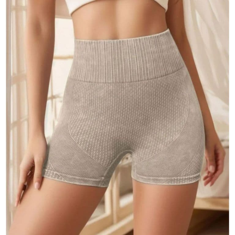 Calza Short Deportivo Mujer Push Up Frunce Tiro Alto Gym 005 Beige L/XL