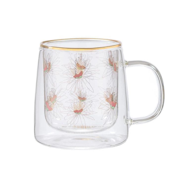 Taza Doble Vidrio Sketched Flowers Iridescent 250 ml