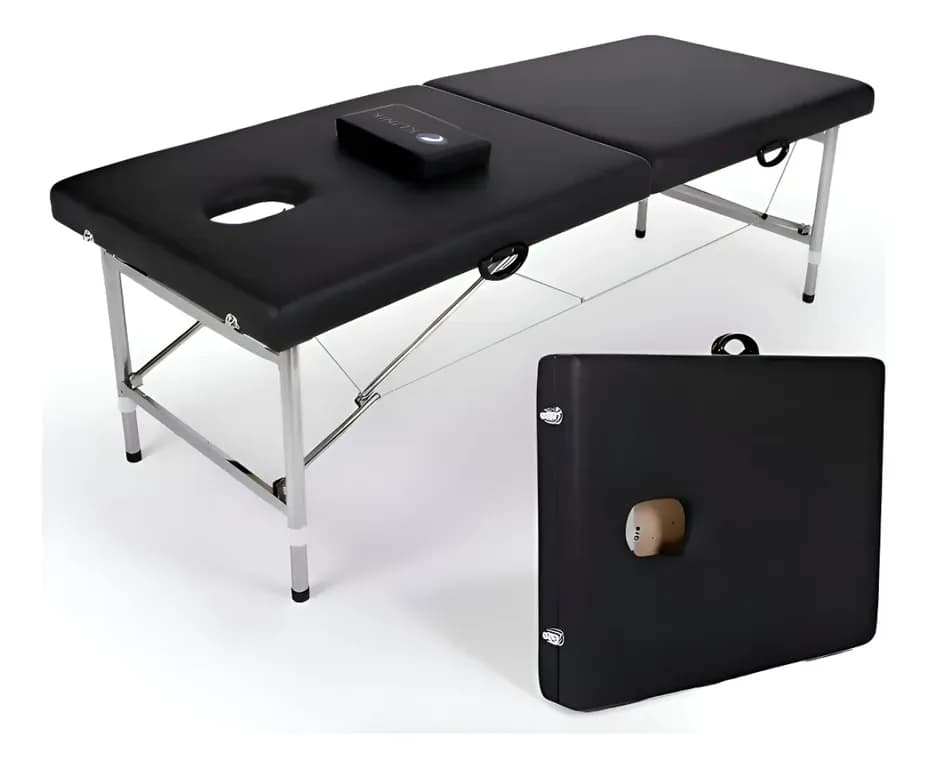 Camilla Cama Masajes 200kG Aluminio Plegable Acolchada Negro