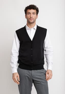 Cardigan Hombre Formal Sin Mangas Algodon Seda Negro Negro S